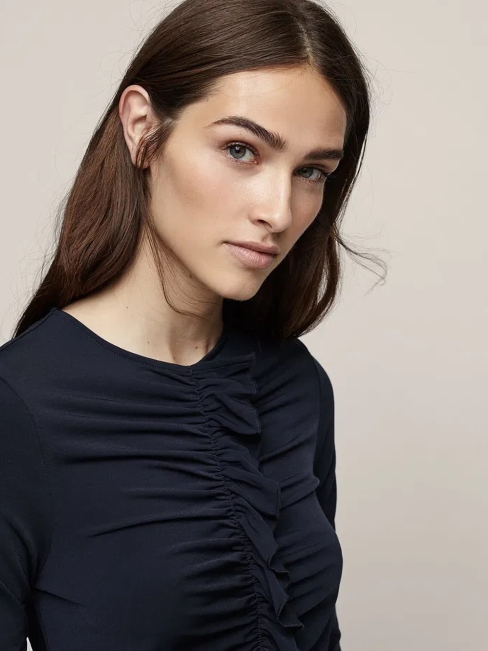 Reiss Harriet Ruffle-Front Dress Navy - Picture 4 of 9